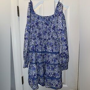 Japna blue floral long sleeve, square neck smocked, long sleeve dress Women’s L